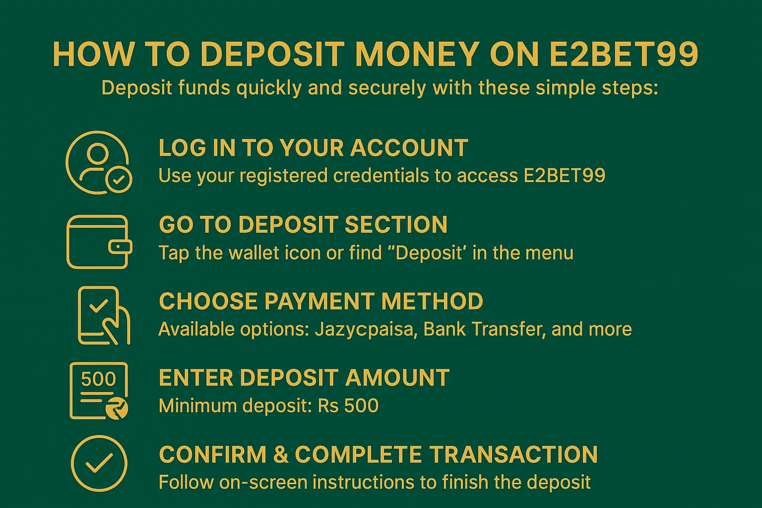 Deposit Money on E2BET